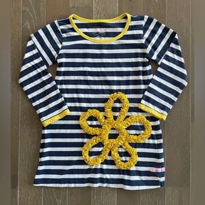 Ruffle Butts Navy and Yellow Striped Long Sleeve Shirt Dress